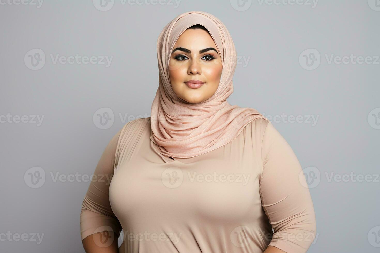 Ai generated Studio portrait of beautiful fat overweighted woman on different colour background photo