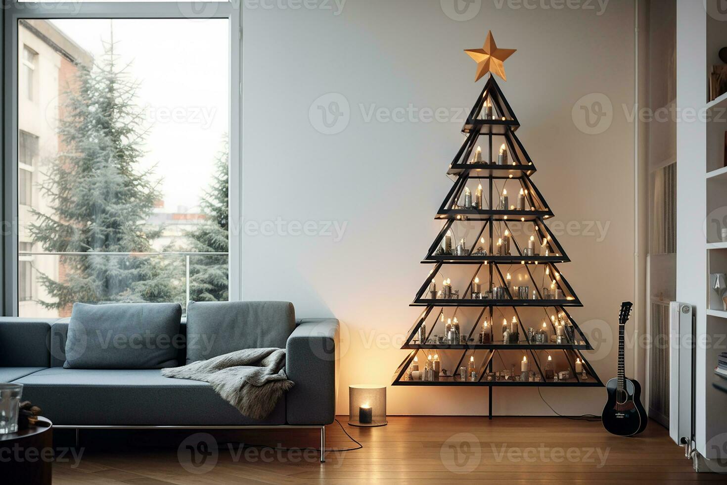 Ai generated Image of christmas celebration tree in modern and classical design in the street and nature and interior photo