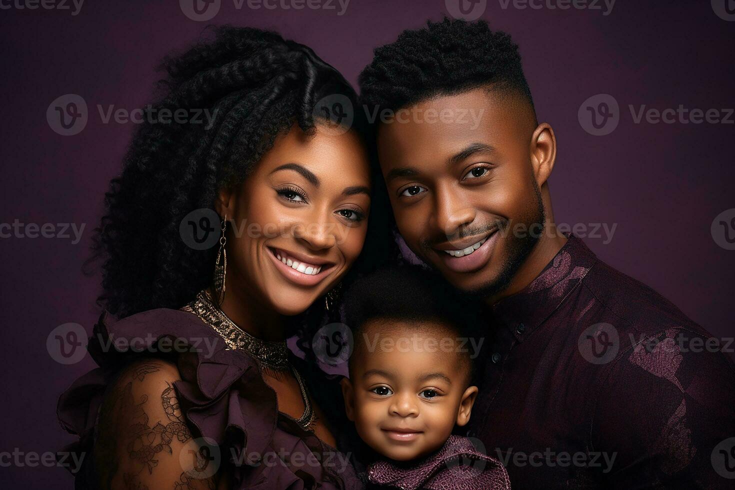 Ai generated Studio portrait of beautiful parents with infant baby holding on hands on different colours background photo
