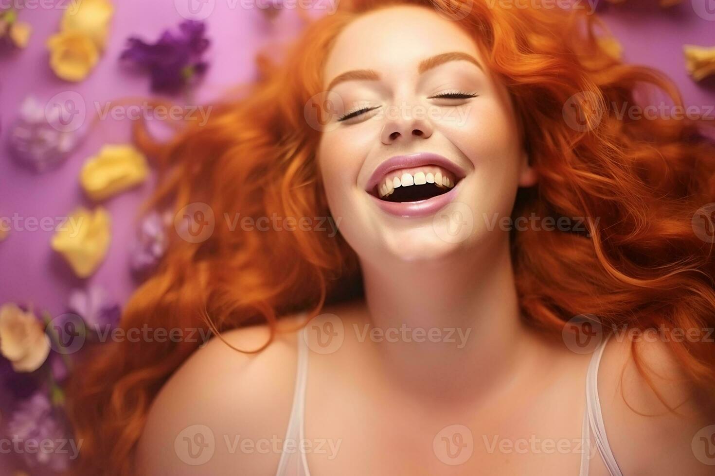 Ai generated Studio portrait of beautiful fat overweighted woman on different colour background photo