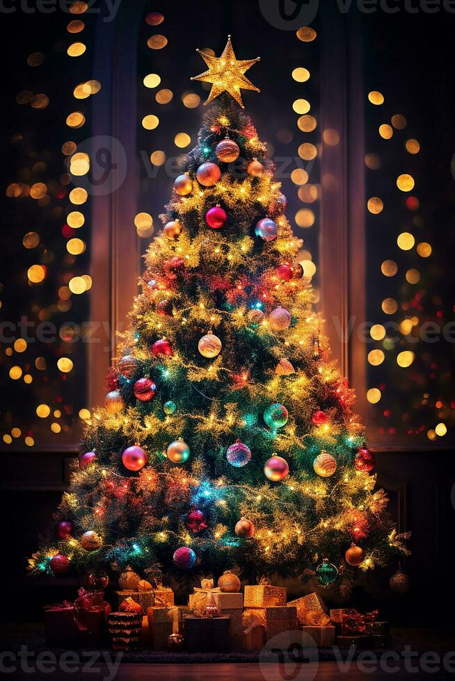 Ai generated Image of christmas celebration tree in modern and classical design in the street and nature and interior photo