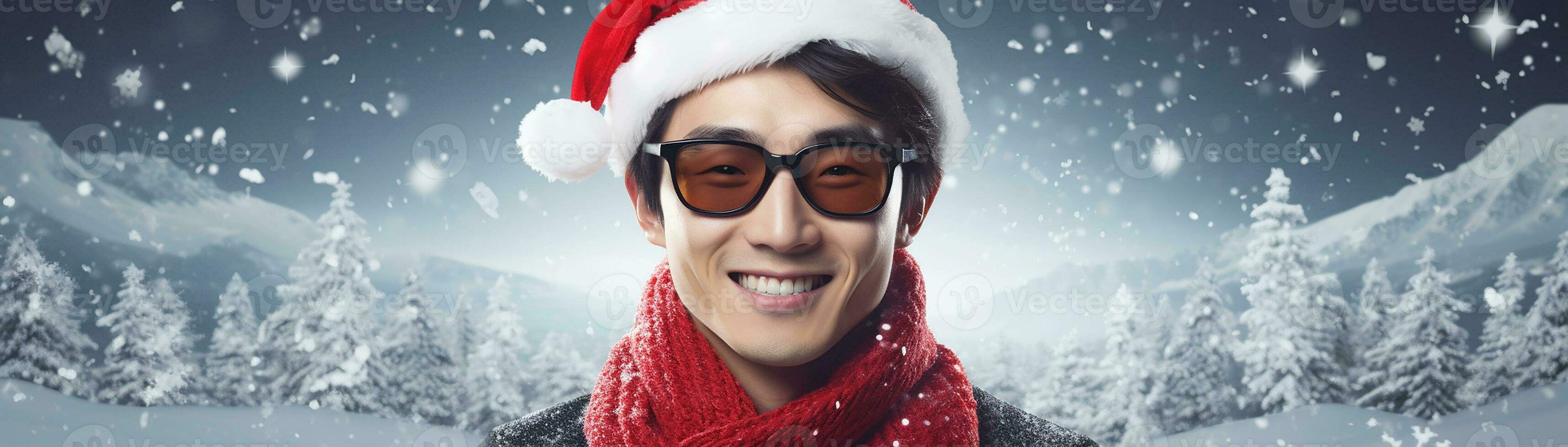 Ai generated portrait of handsome smiling man in santa claus wearing photo
