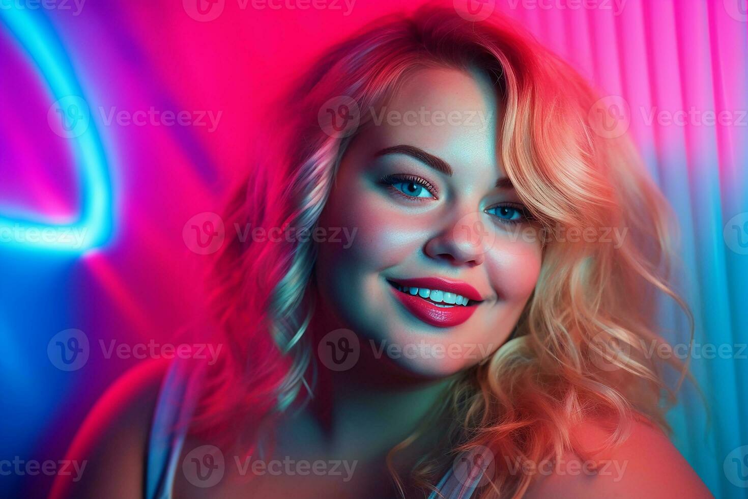 Ai generated Studio portrait of beautiful fat overweighted woman on different colour background photo