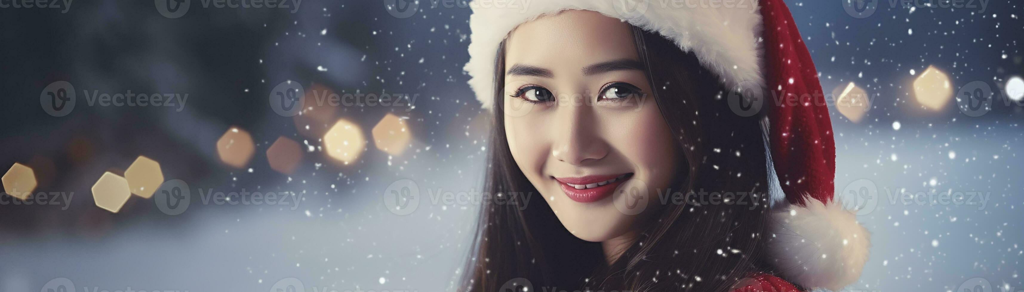 Ai generated portrait of beautiful smiling woman in santa claus wearing photo