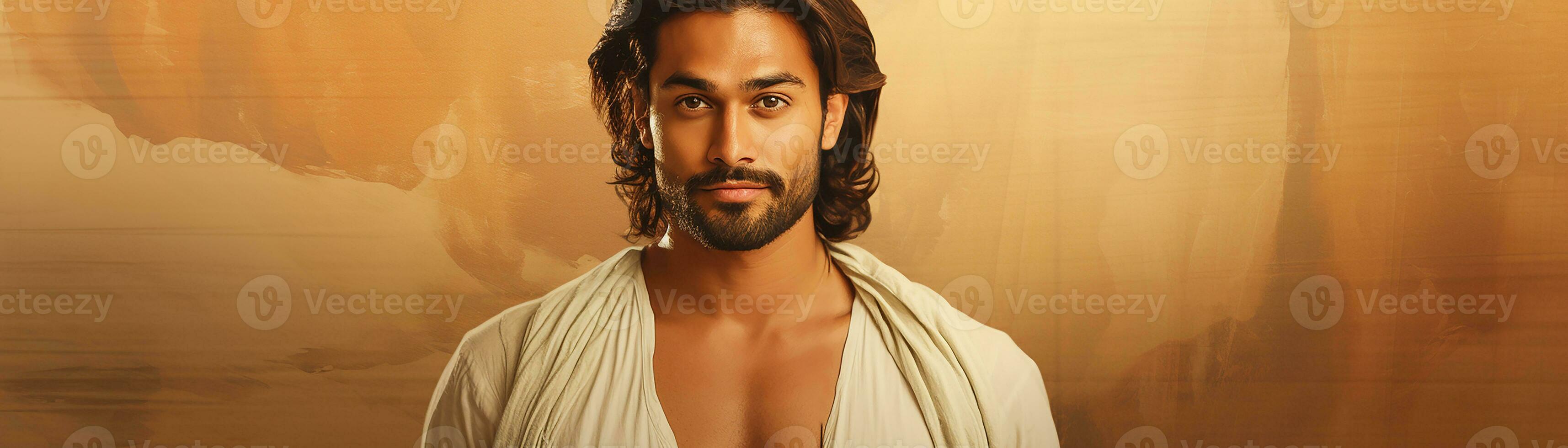 Ai generated Studio portrait of handsome indian man on colour background photo