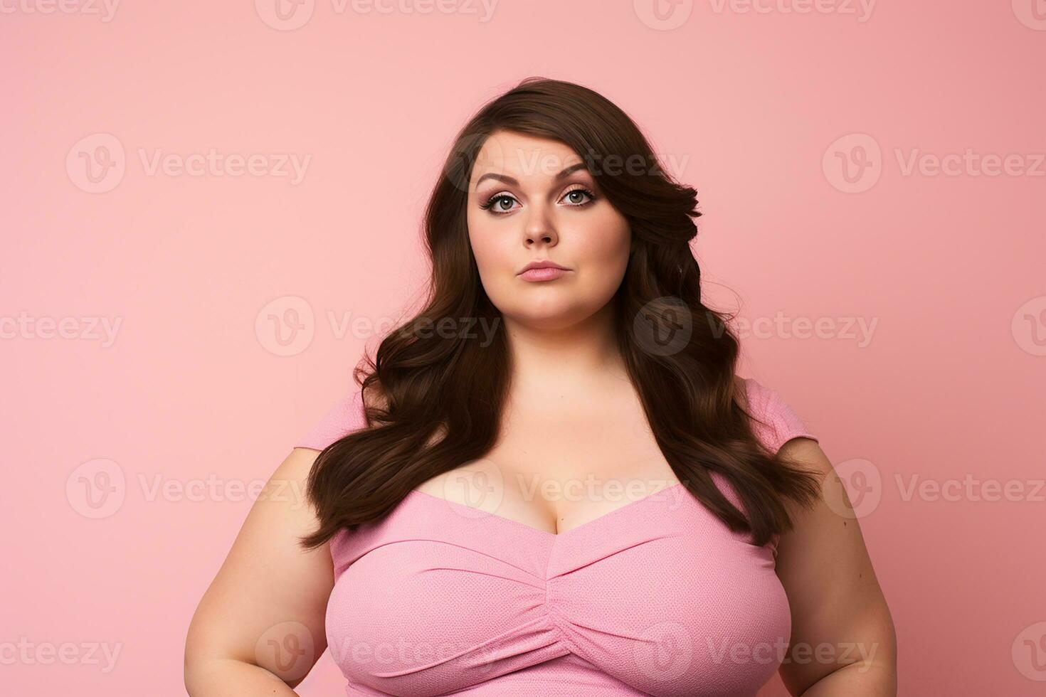 Ai generated Studio portrait of beautiful fat overweighted woman on different colour background photo