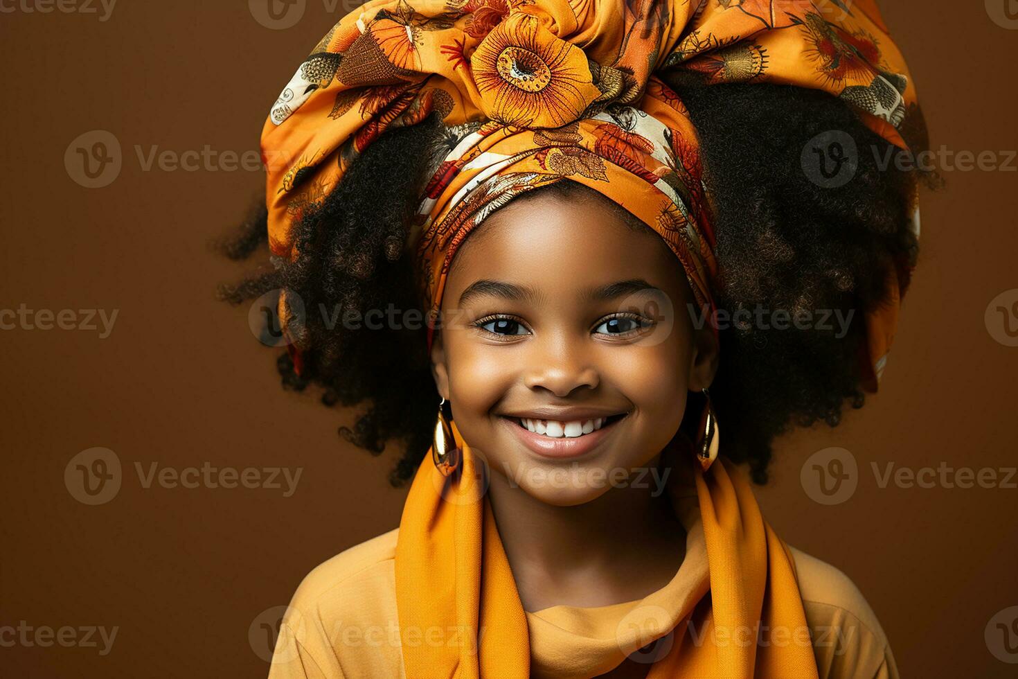 Ai generated studio portrait of cute little curly african girl on different colours background photo