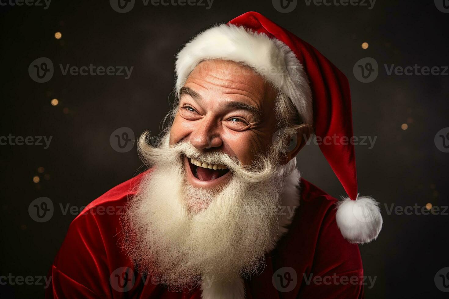 ai generado retrato de hermoso sonriente hombre en Papa Noel claus vistiendo foto