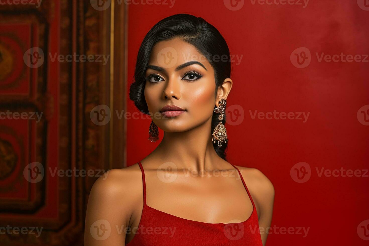 Ai generated Studio portrait of beautiful indian woman in casual and national dress in different colours background photo