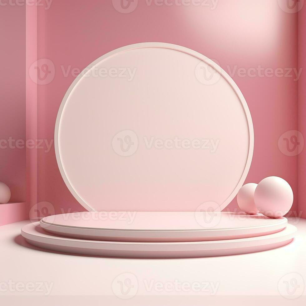Empty minimalistic glossy scene with pearls. Pink, beige, neutral color podium for goods and items. Generative AI photo