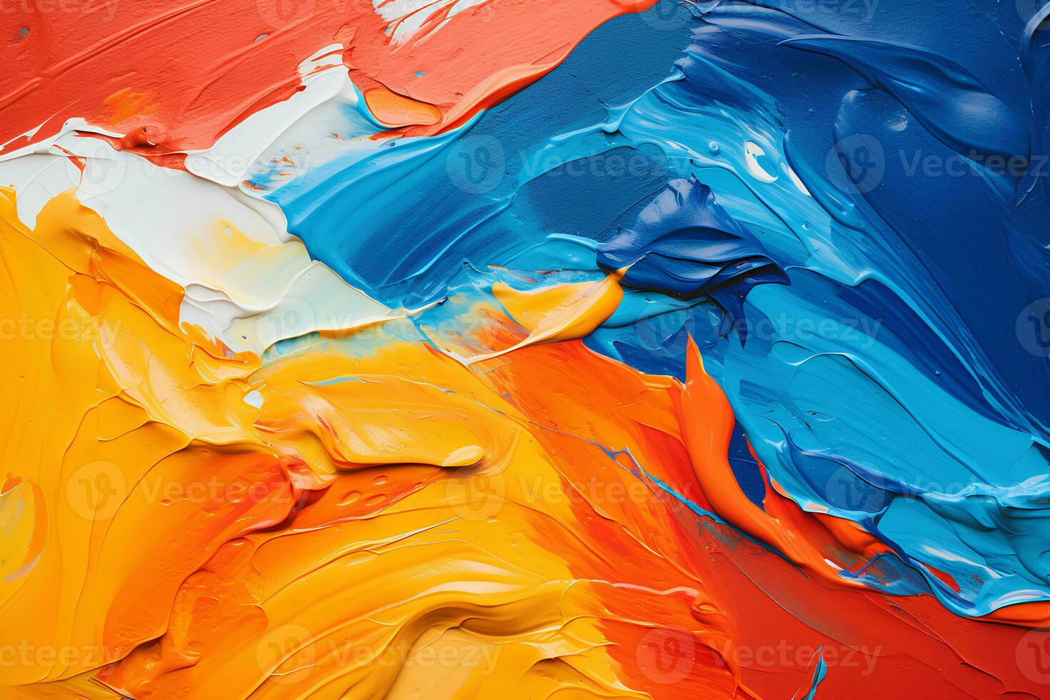 Abstract acrylic art. Painting, background, print, digital paper. Orange, yellow, blue, red. Generative AI photo