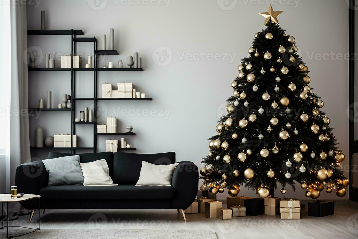 Ai generated Image of christmas celebration tree in modern and classical design in the street and nature and interior photo