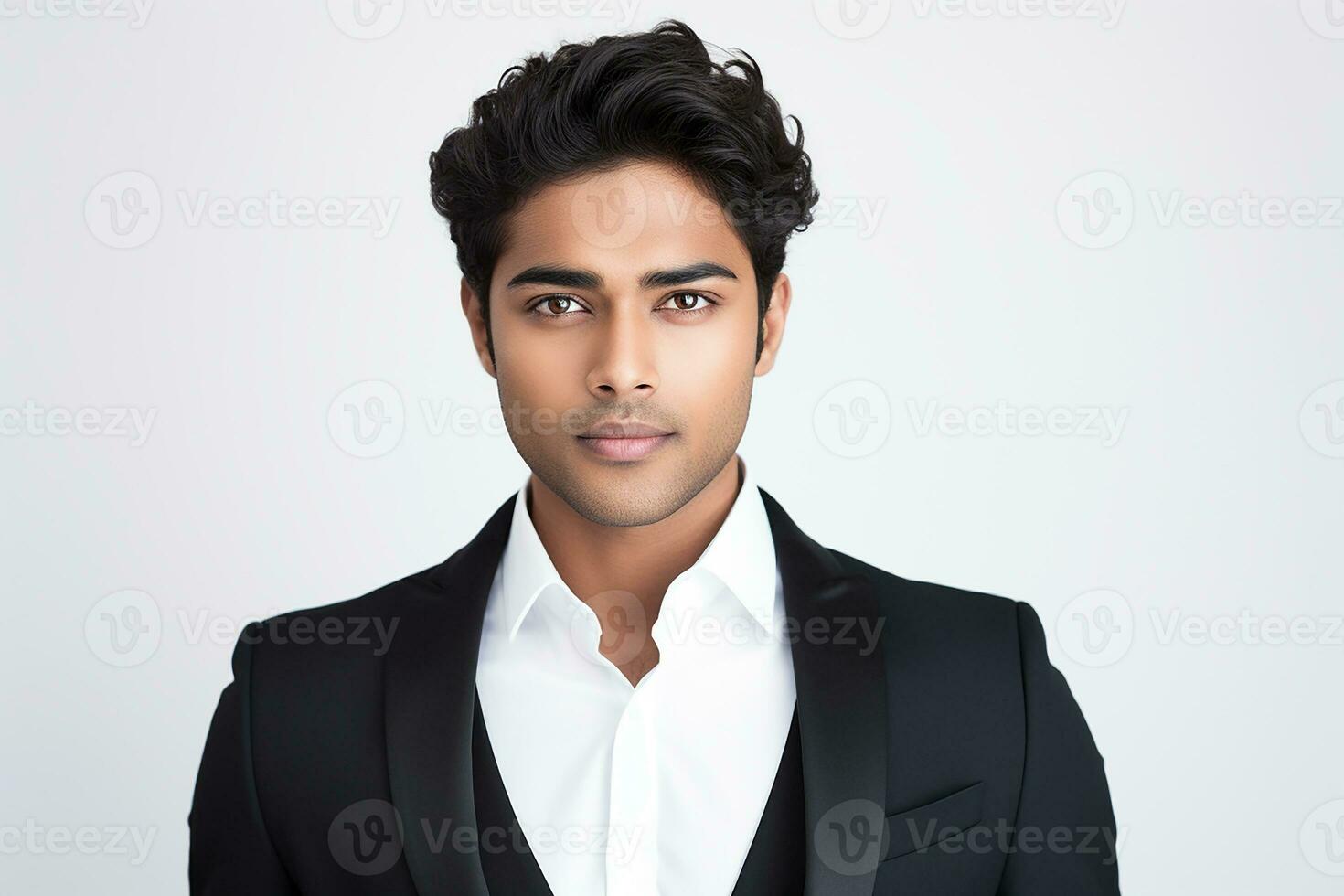 Ai generated Studio portrait of handsome indian man on colour background photo