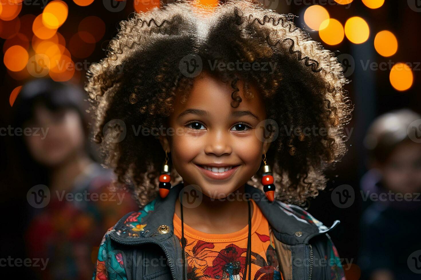 Ai generated studio portrait of cute little curly african girl on different colours background photo