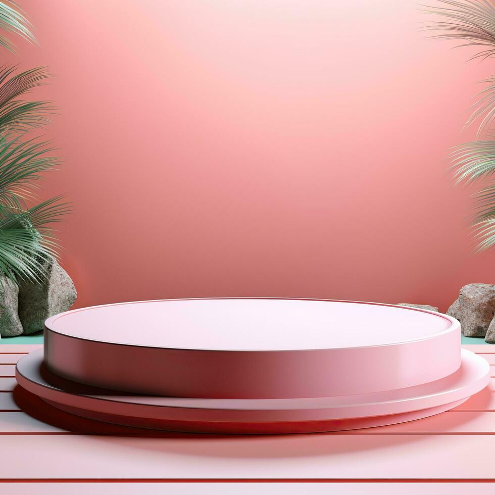 Shiny simple pink pedestal, stage, podium, empty space. Generative AI photo