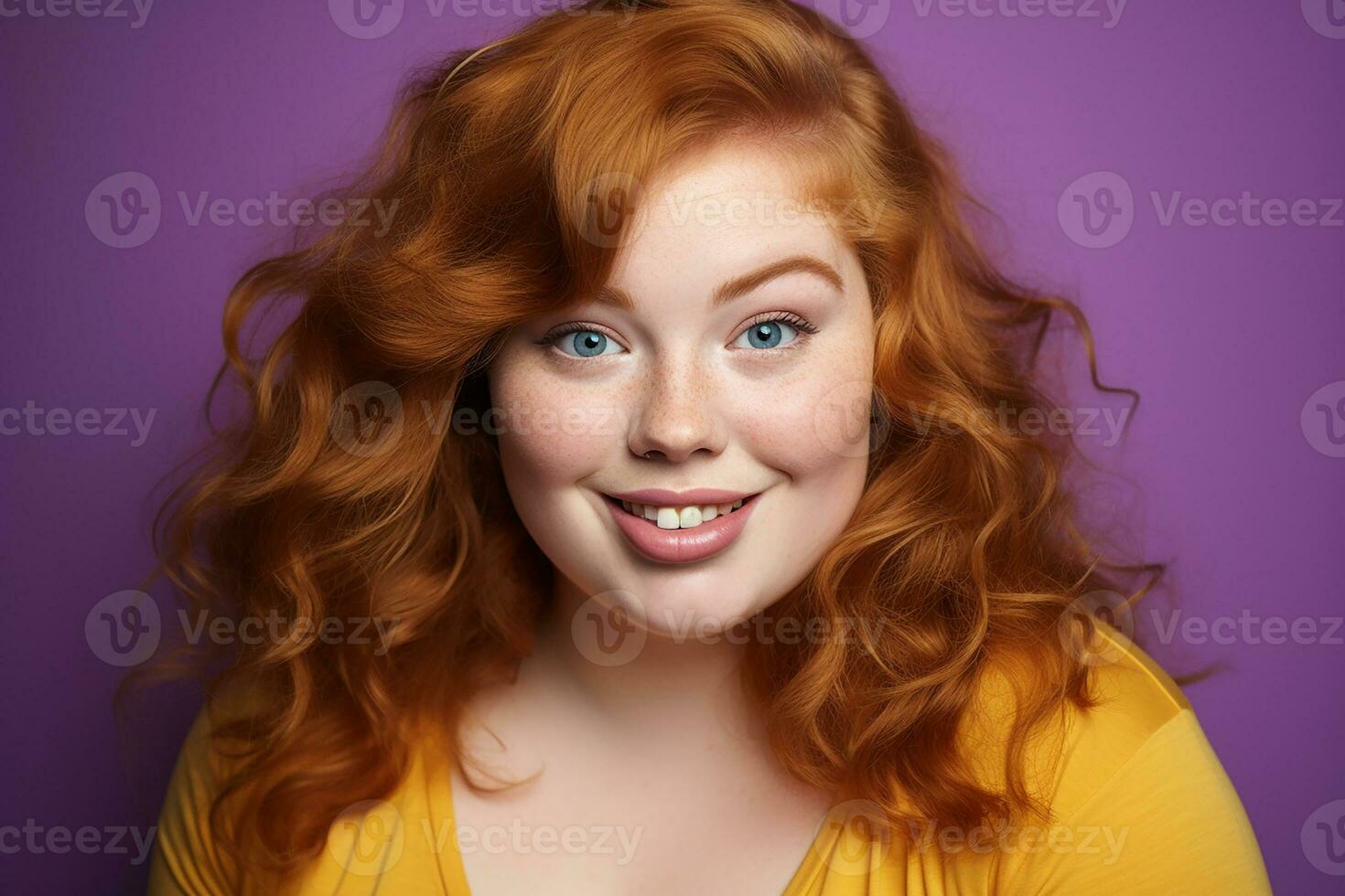 Ai generated Studio portrait of beautiful fat overweighted woman on different colour background photo