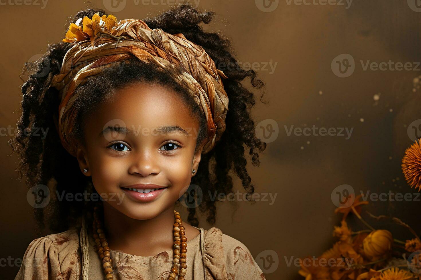 Ai generated studio portrait of cute little curly african girl on different colours background photo