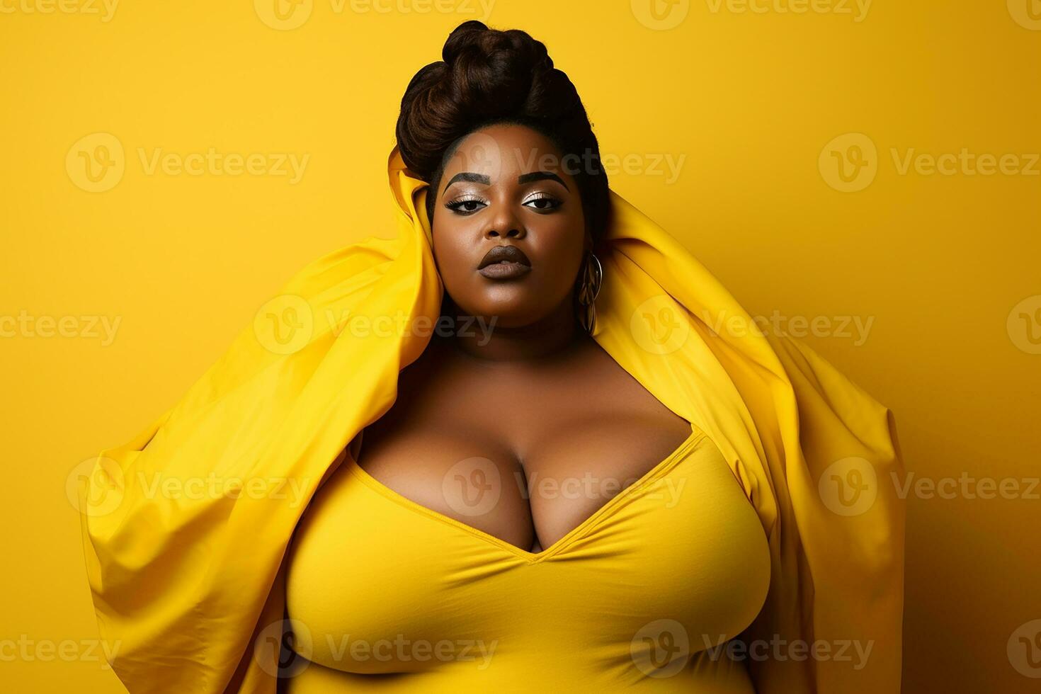 Ai generated Studio portrait of beautiful fat overweighted woman on different colour background photo