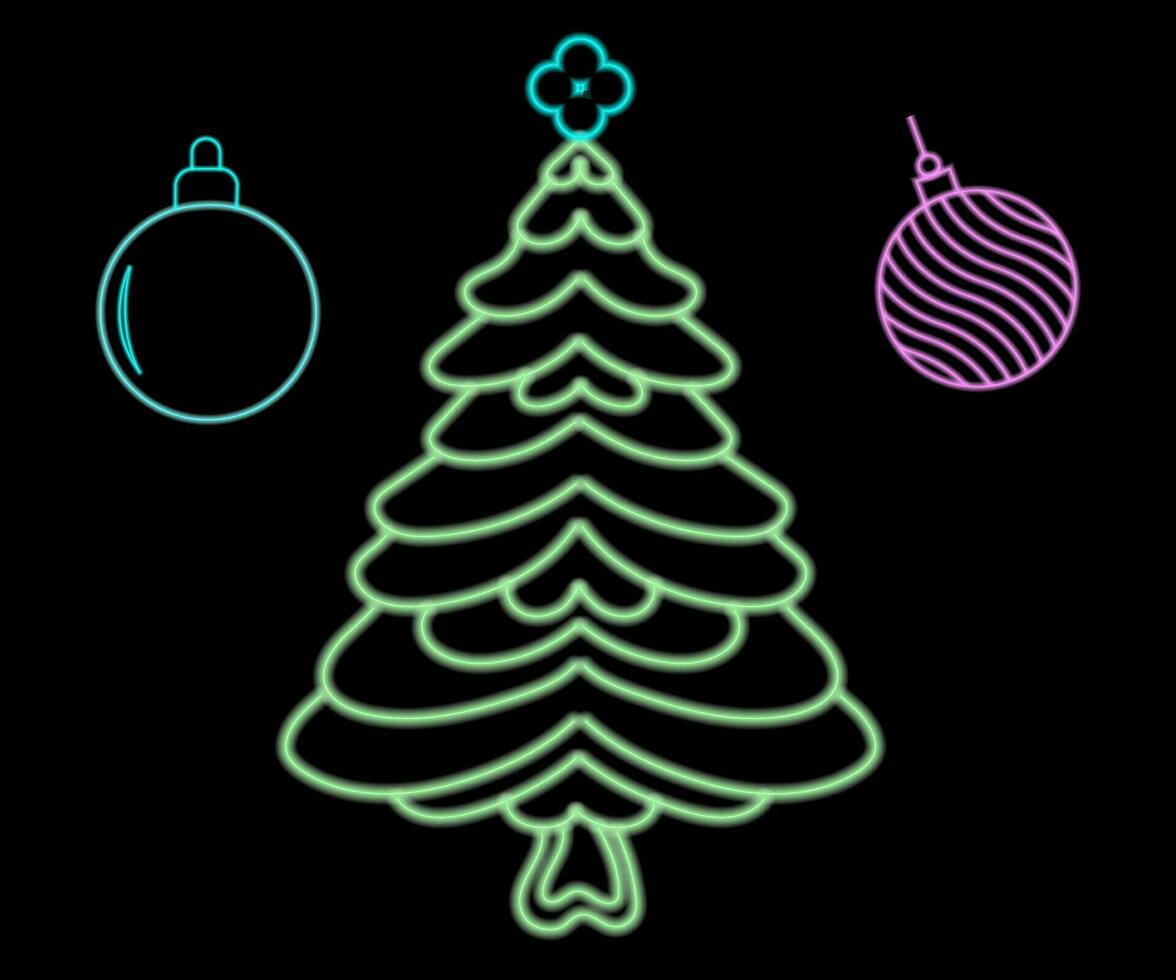 Abstract glowing neon christmas tree sign lgiht with on and off versions. Vector illustration