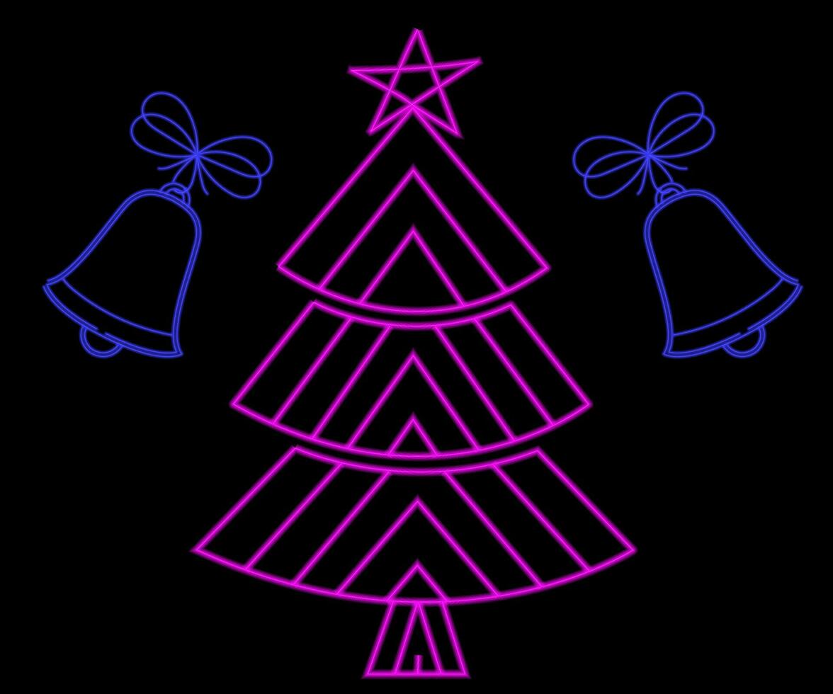 Abstract glowing neon christmas tree sign lgiht with on and off versions. Vector illustration