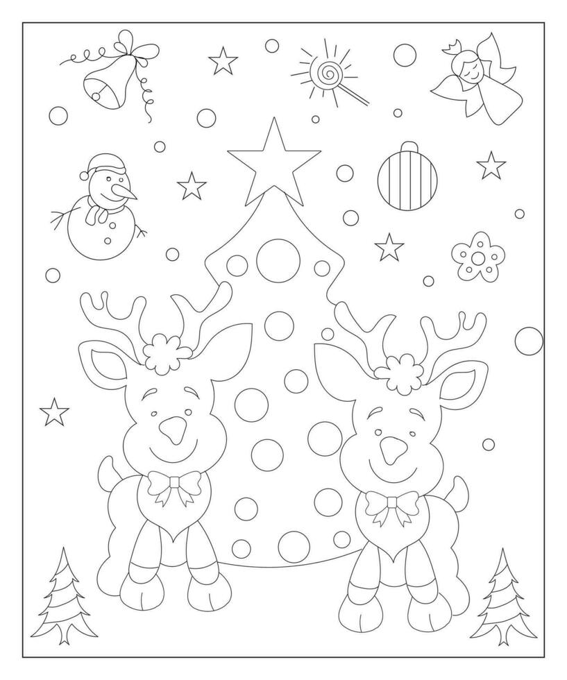 colorante página de un decorado Navidad árbol con regalos. vector negro y blanco ilustración en blanco antecedentes.