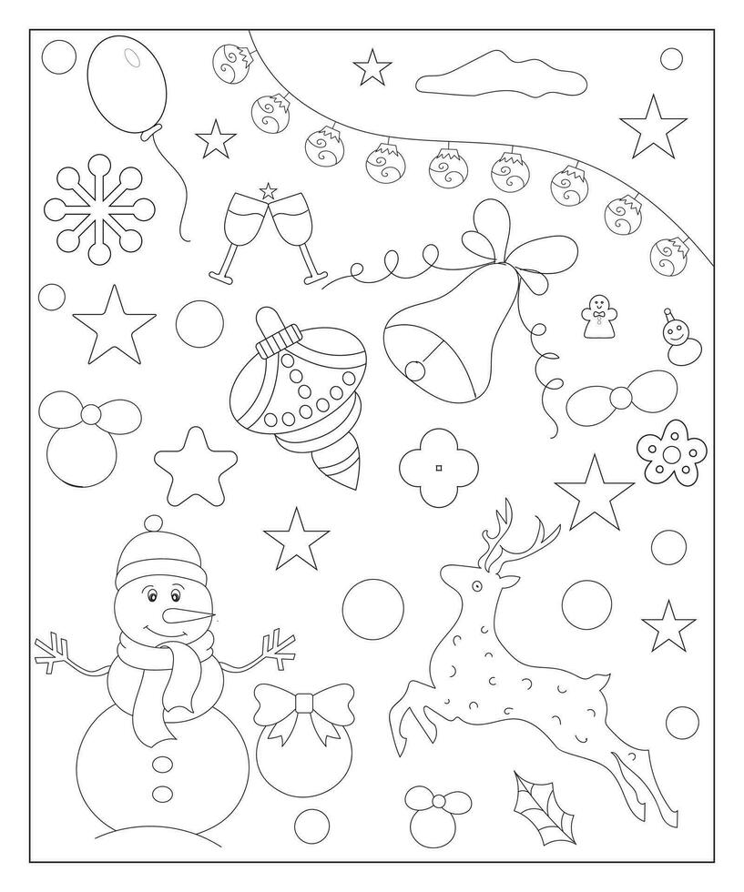 colorante página de un decorado Navidad árbol con regalos. vector negro y blanco ilustración en blanco antecedentes.