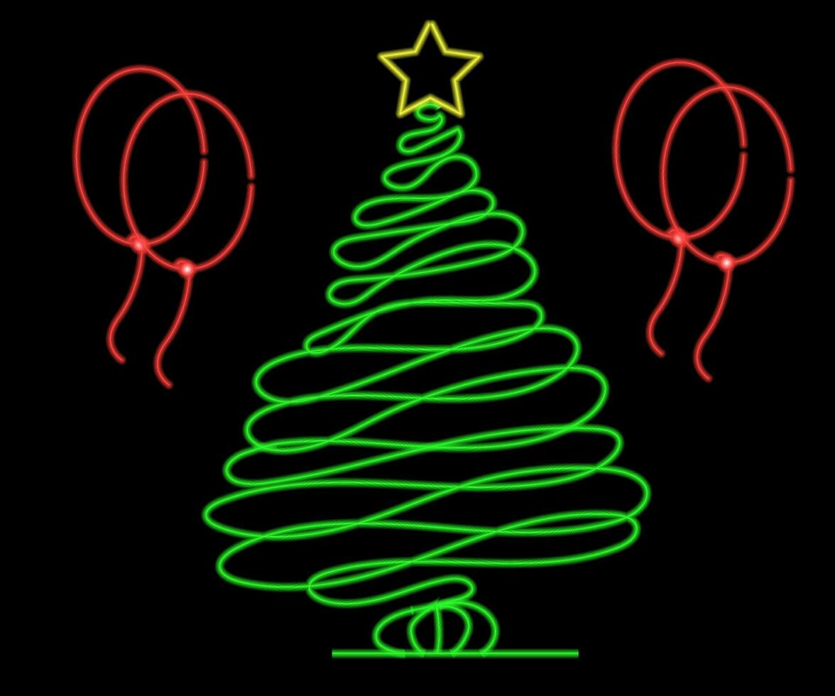 Abstract glowing neon christmas tree sign lgiht with on and off versions. Vector illustration