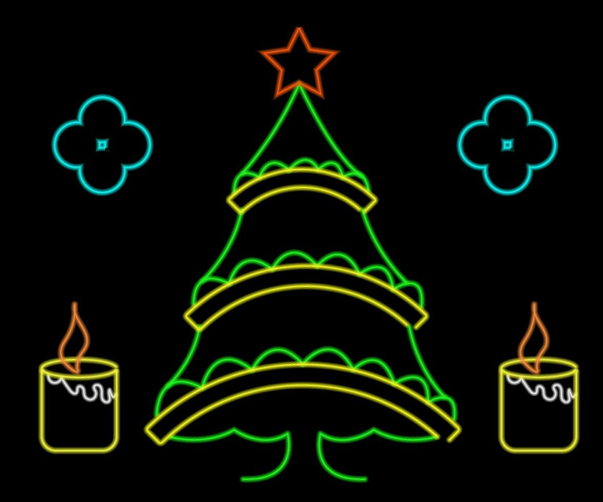 resumen brillante neón Navidad árbol firmar lgiht con en y apagado versiones. vector ilustración