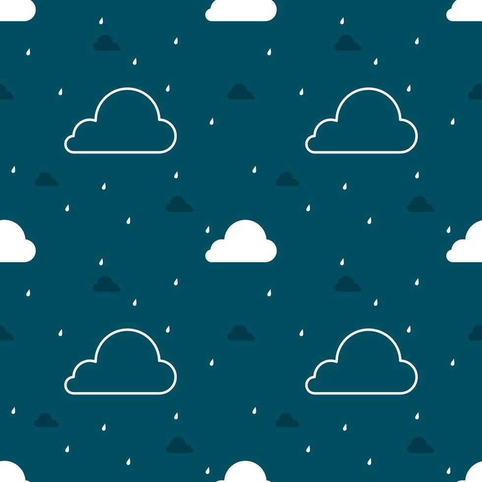 sin costura modelo con nubes y lluvia, lluvioso, blanco nubes, cielo azul, lluvia, gotas, mínimo, clima, sin costura, patrón, fondo de pantalla, envase, papel. vector ilustración diseño