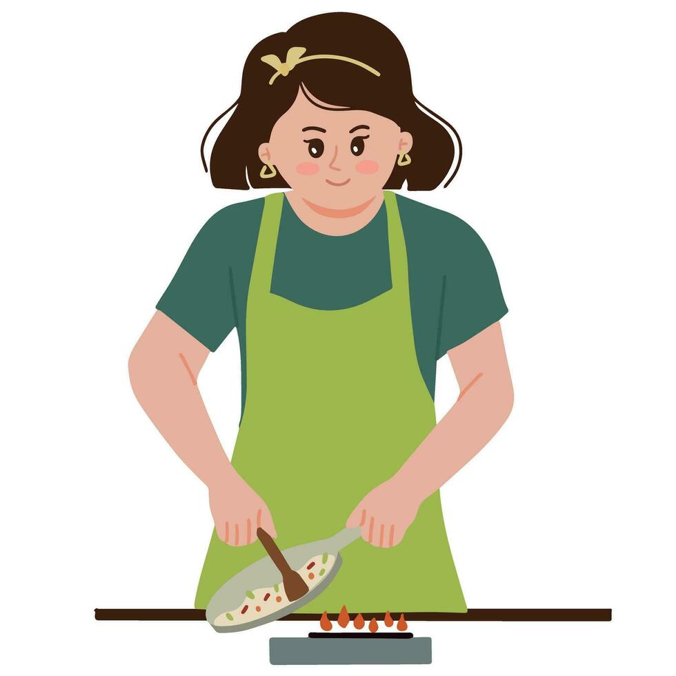 Young woman cooking vector illustration
