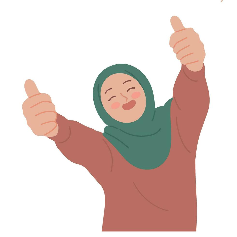 Pretty young hijab woman gesture two thumbs up with smiling face illustration vector