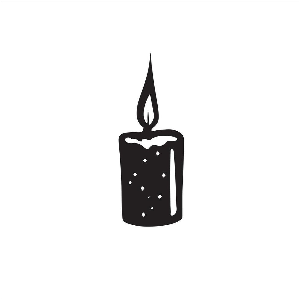 In the flickering glow of this doodled candle, find solace and serenity. Let its warm light illuminate your path and bring a sense of calm. Vector black and white illustration of a candle.