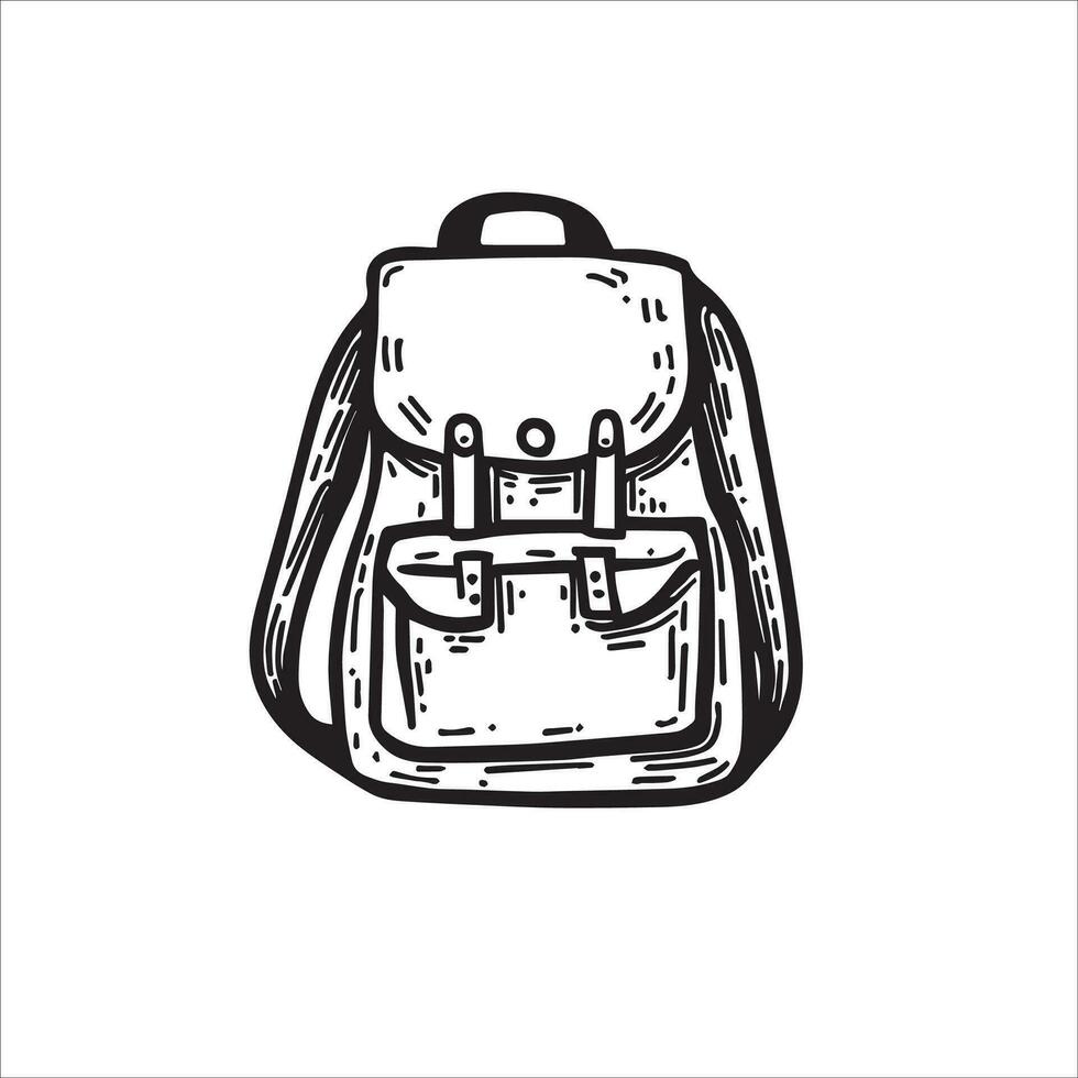 Embrace the spirit of adventure with this vintage black and white backpack doodle. Timeless and rugged, it carries stories of exploration and wanderlust. Vector illustration.