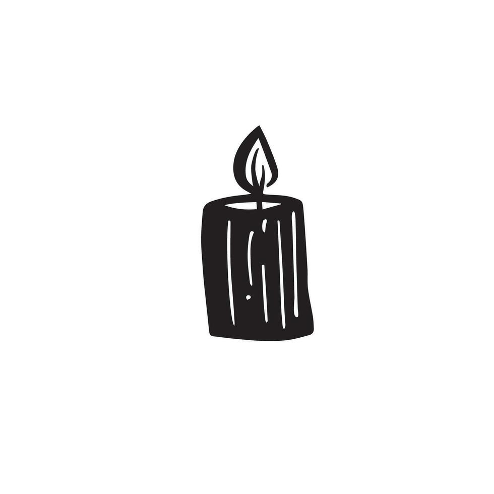 In the flickering glow of this doodled candle, find solace and serenity. Let its warm light illuminate your path and bring a sense of calm. Vector black and white illustration of a candle.