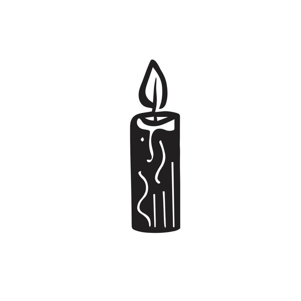 In the flickering glow of this doodled candle, find solace and serenity. Let its warm light illuminate your path and bring a sense of calm. Vector black and white illustration of a candle.