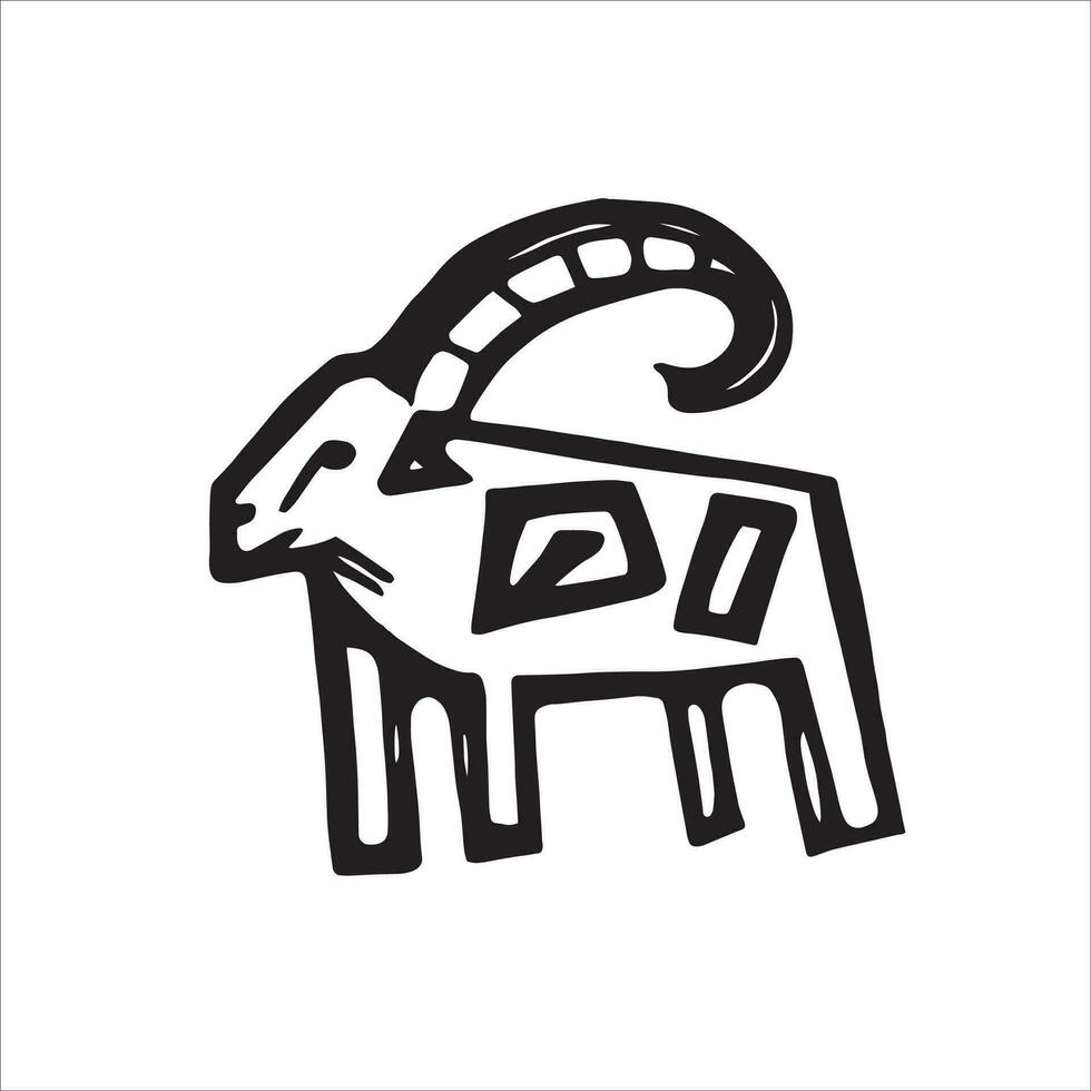 Vector black and white doodle of a majestic ram, embodying the determined and ambitious nature of Capricorn. Intricate lines and bold strokes capture the strength and tenacity of this earth sign.