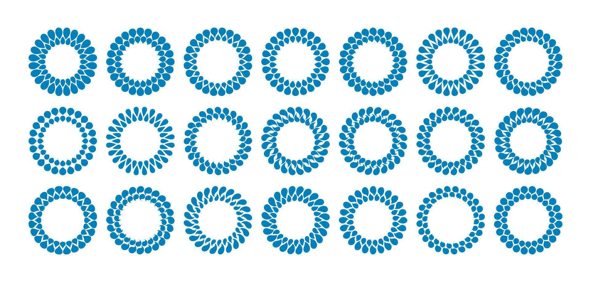 Set of flat circle fluid water drop border frame logo design vector
