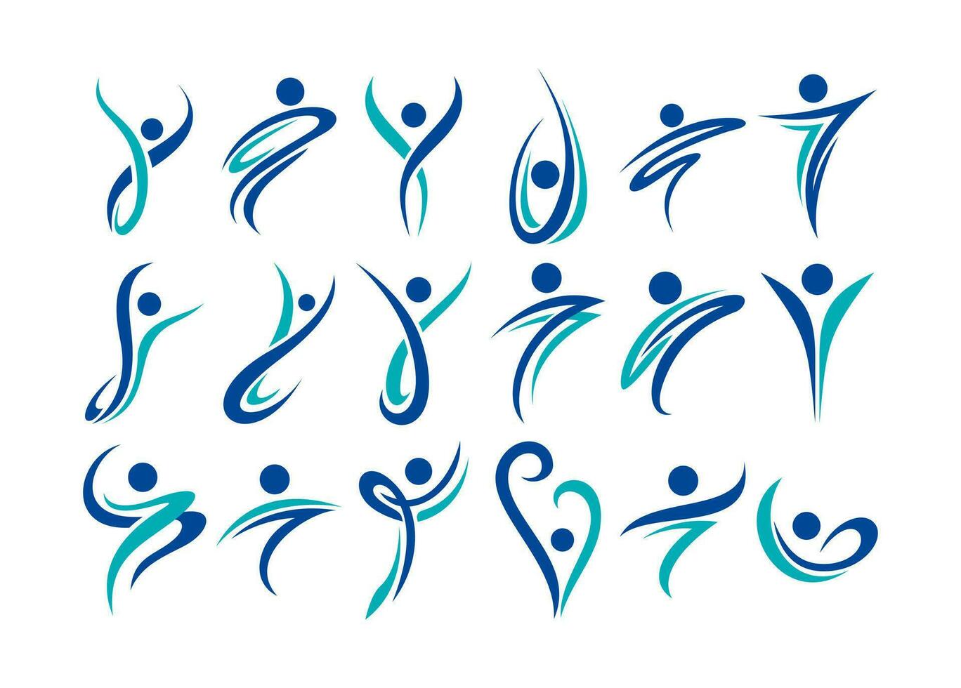 Simple line swoosh abstract human pose logo design set vector