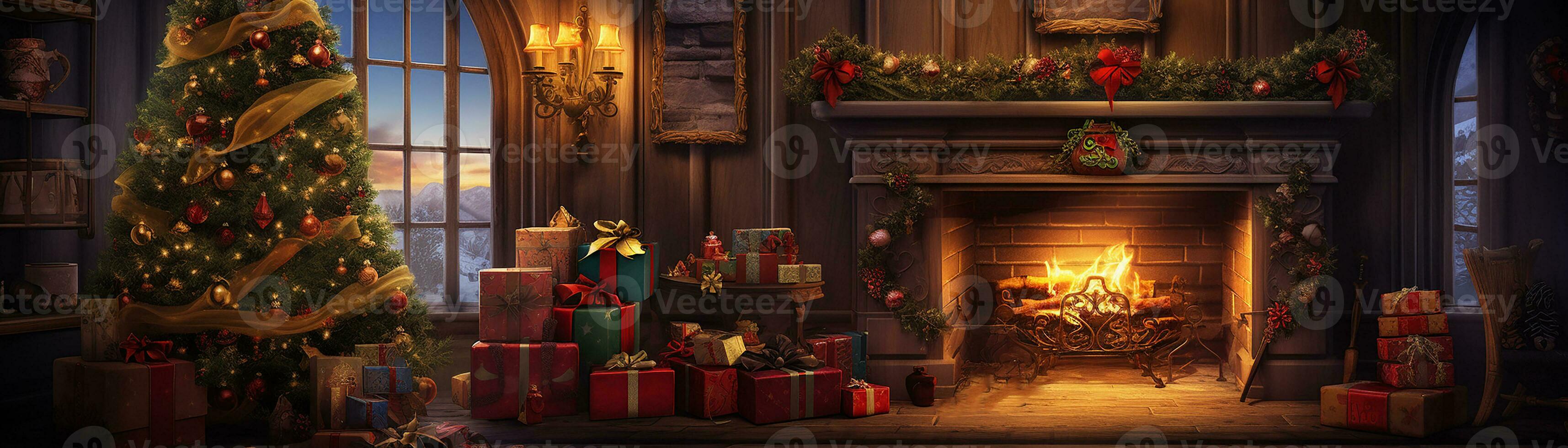 Ai generated Image of christmas celebration tree in modern and classical design in the street and nature and interior photo