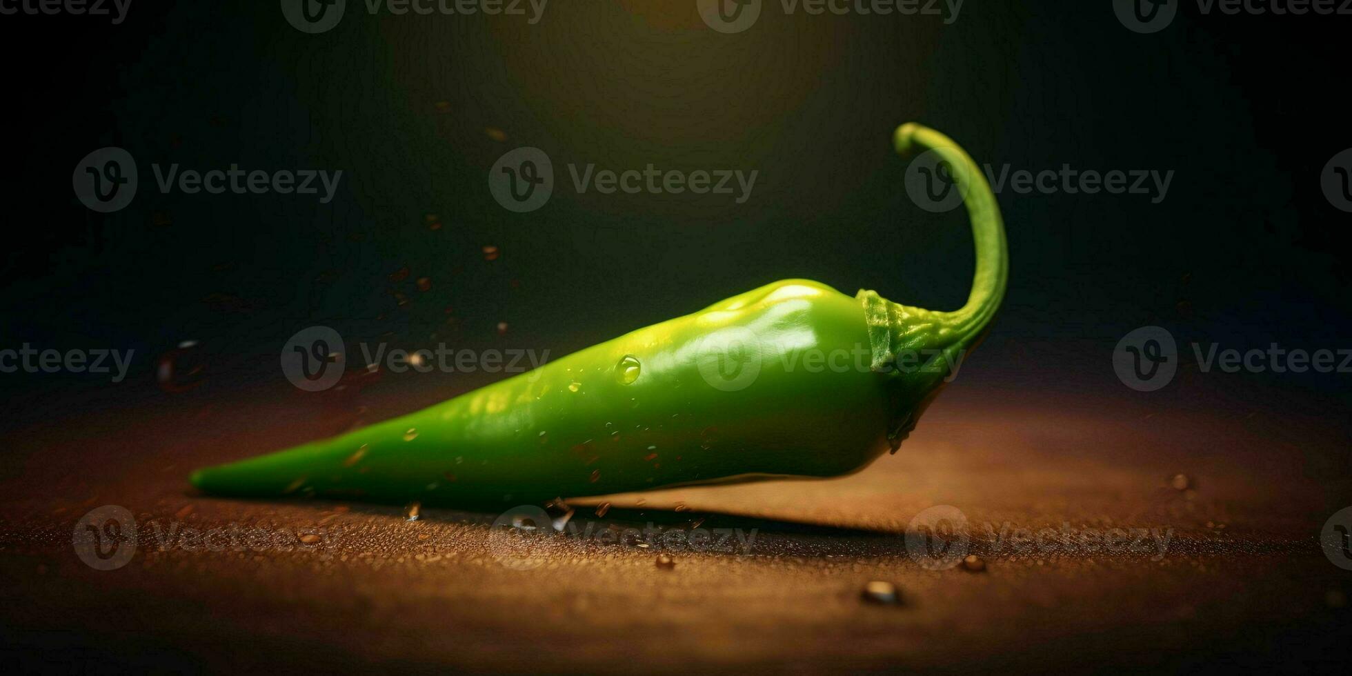 Fresh Green Cayenne Pepper with Water Droplets. Generative AI photo