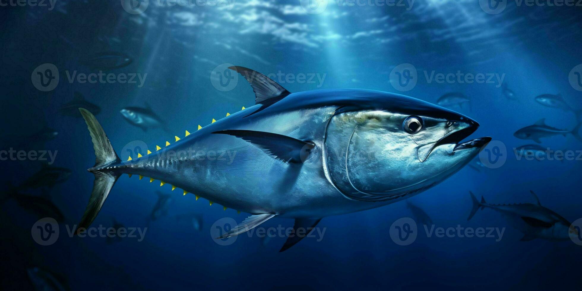 Bluefin Tuna Fish Under The Ocean. Generative AI photo