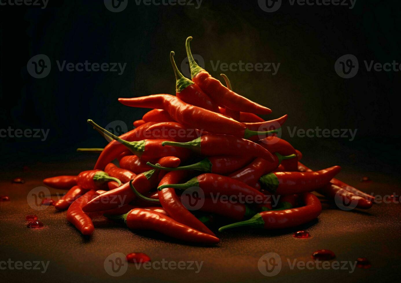 Fresh Red Cayenne Pepper with Water Droplets. Generative AI photo