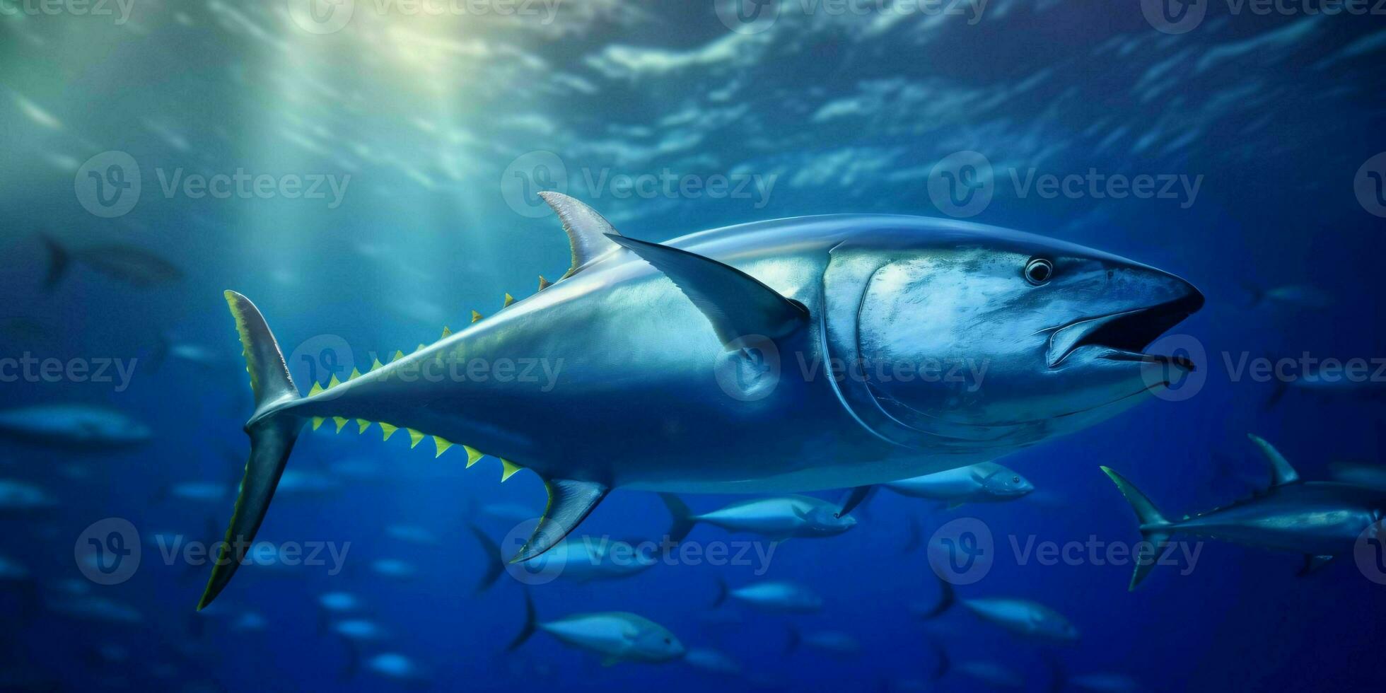 Bluefin Tuna Fish Under The Ocean. Generative AI photo