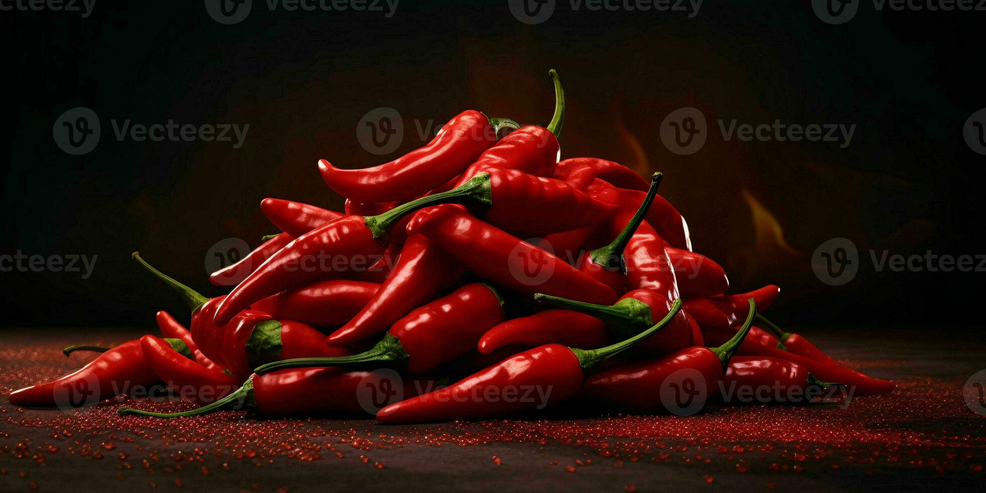 Fresh Red Cayenne Pepper with Water Droplets. Generative AI photo