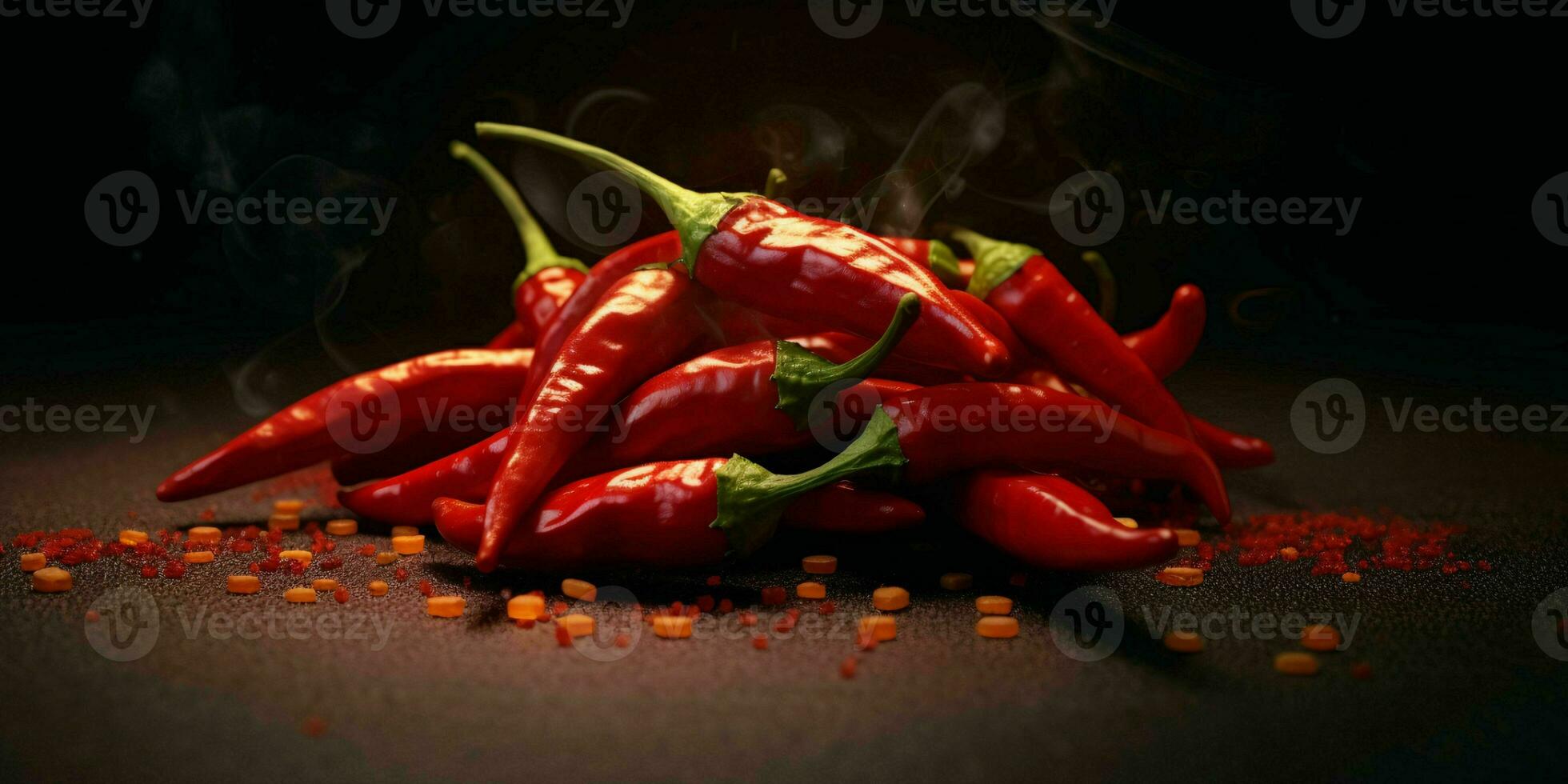 Fresh Red Cayenne Pepper with Water Droplets. Generative AI photo