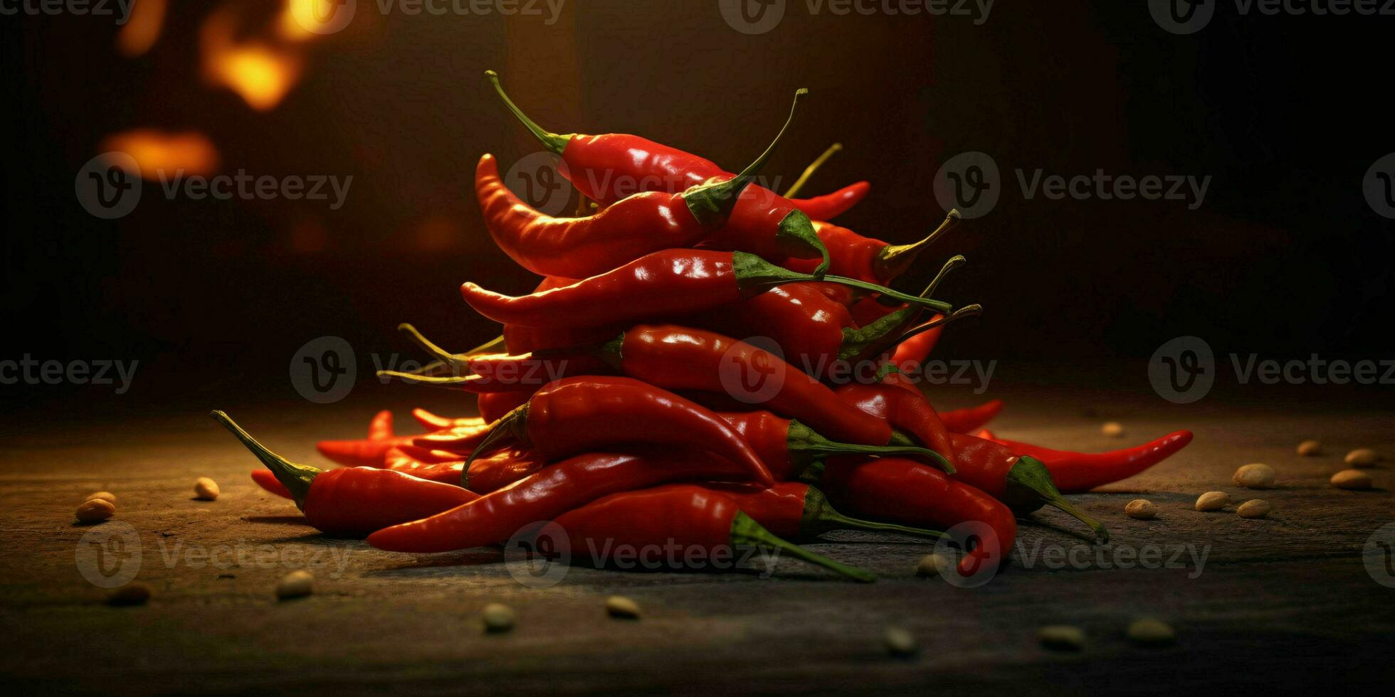 Fresh Red Cayenne Pepper with Water Droplets. Generative AI photo