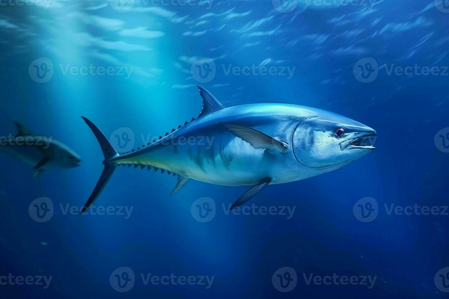 Bluefin Tuna Fish Under The Ocean. Generative AI photo