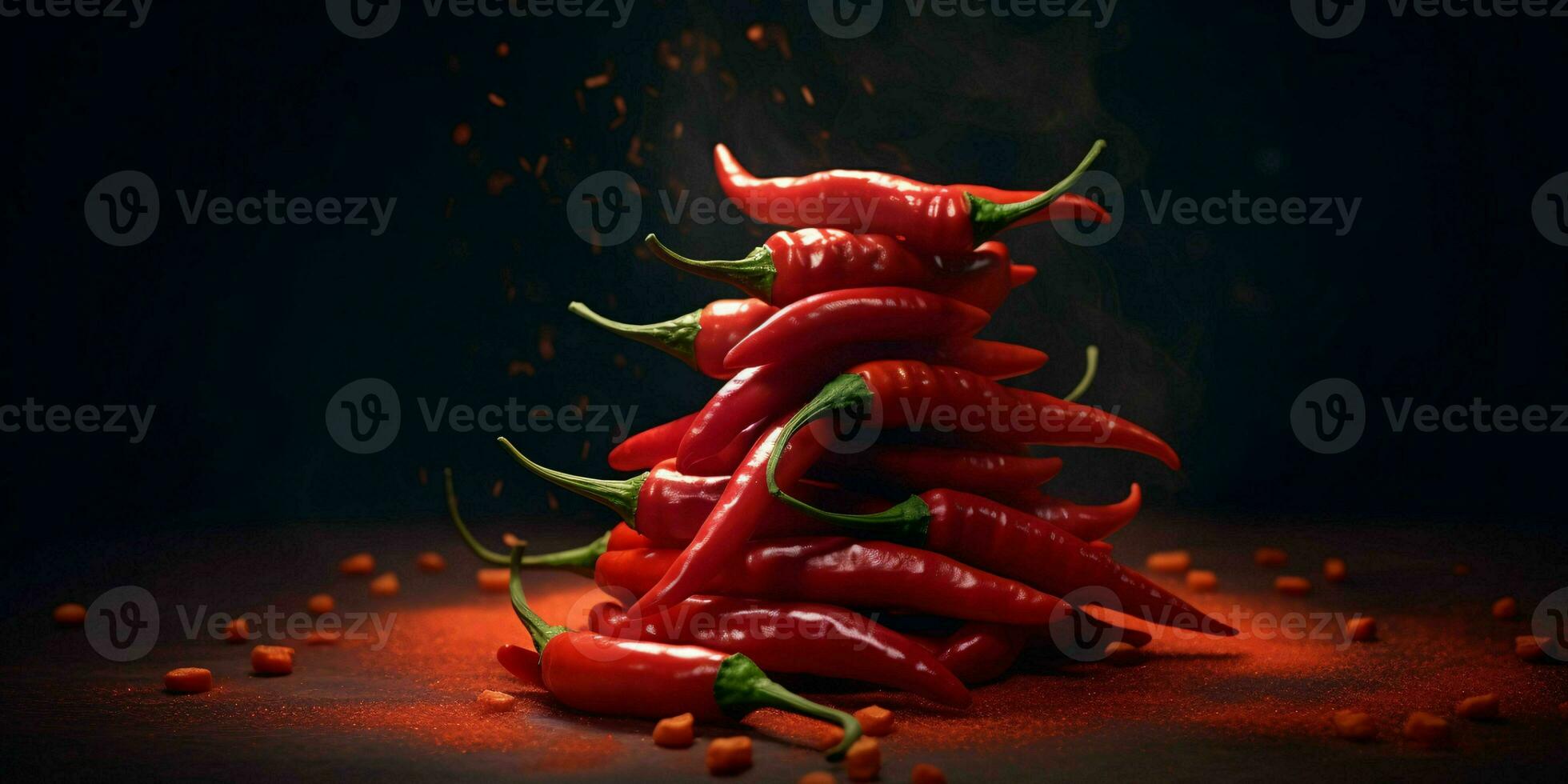 Fresh Red Cayenne Pepper with Water Droplets. Generative AI photo