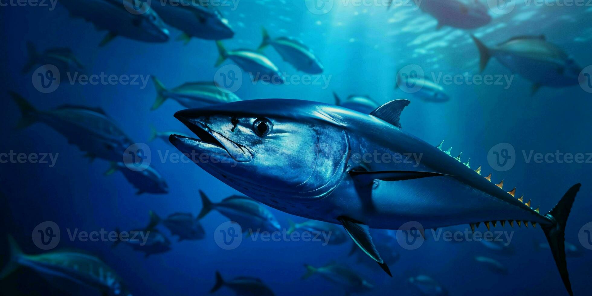 Bluefin Tuna Fish Under The Ocean. Generative AI photo