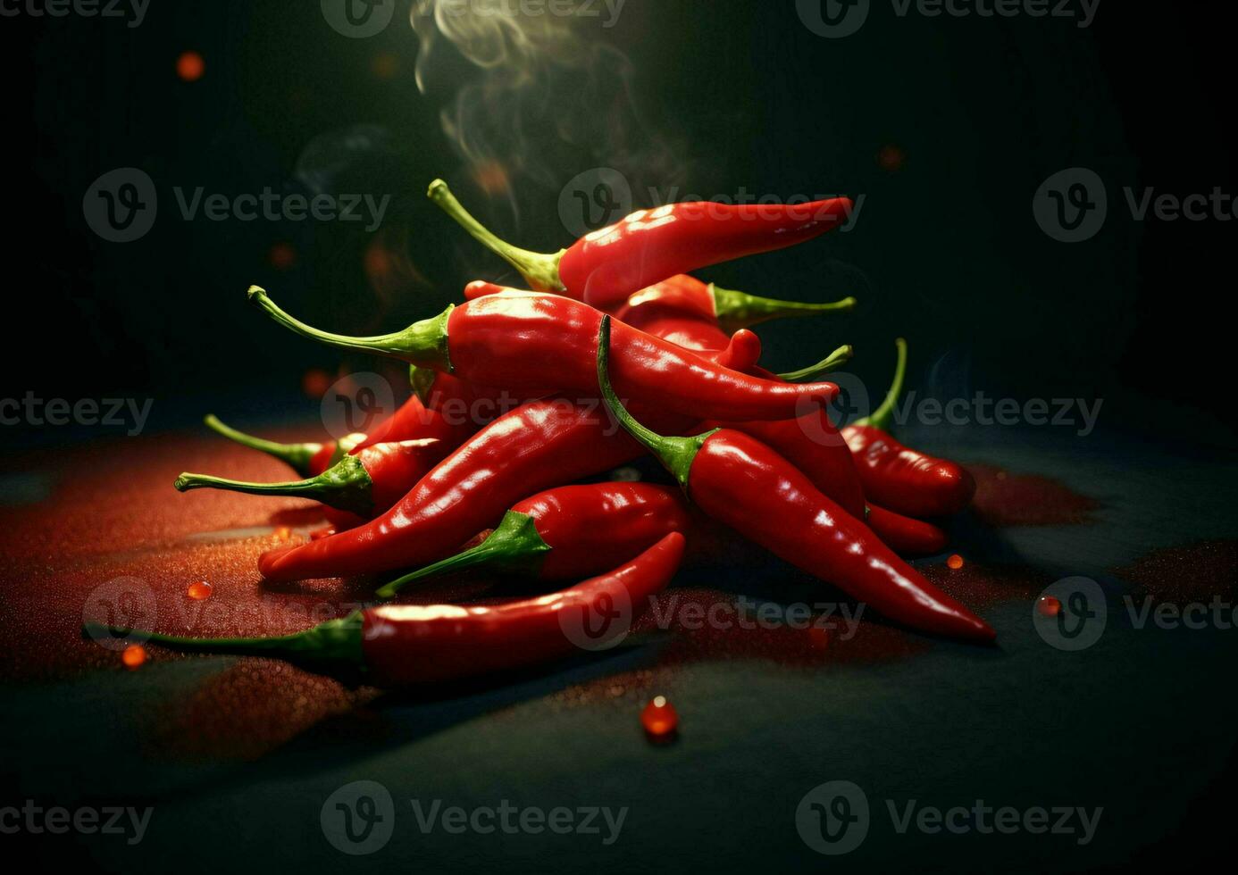 Fresh Red Cayenne Pepper with Water Droplets. Generative AI photo